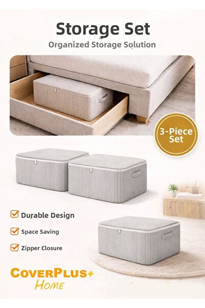 CoverPlus أنثراسايت مخطط سرير قابل للتحويل وصندوق تخزين تحت السرير لحاف، لتخز...