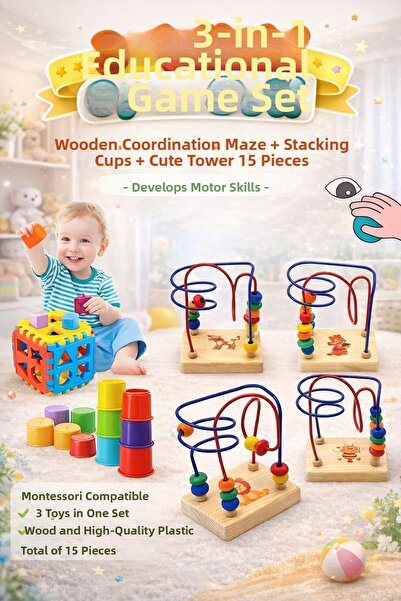 YILDIRIM OYUNCAK Educational Wooden Coordination Spiral Mesh Bultak 9 Pieces ...