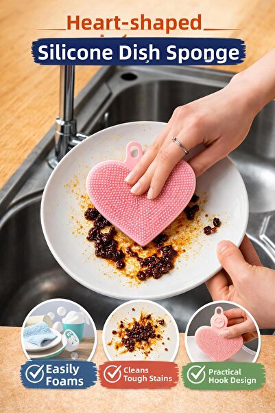 Hayveys Heart-Shaped Silicone Dish Sponge – Multi-Purpose, Non-Scratch, Pract...