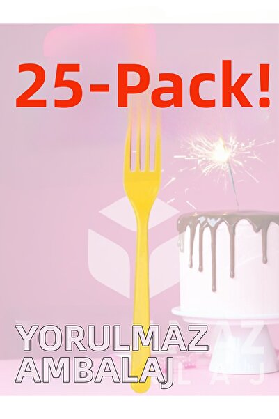 yorulmaz ambalaj 🟡   Happy Party Yellow Colored Plastic Forks 25 Pieces – Du...