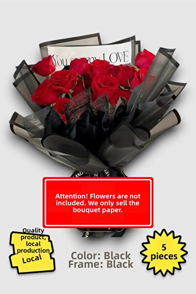 COLORPAK Ambalaj pentru buchet de flori negru, 5 bucăți, folie OPP mată, fund...