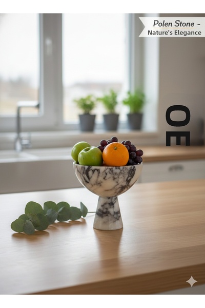 Polen Stone Premium Handcrafted Natural Marble Footed Bowl - Presentation Bow...