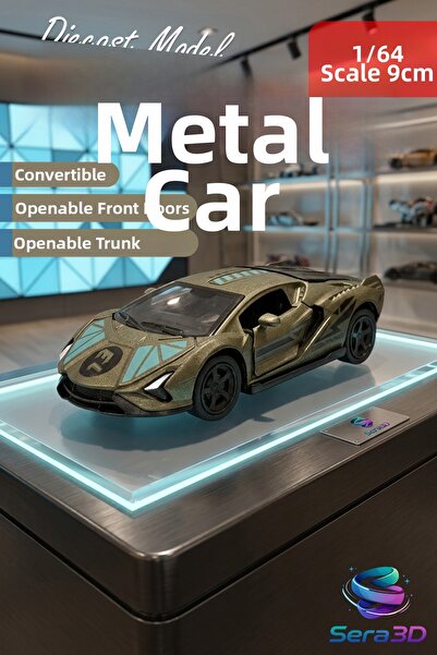 sera3d 1:64 Scale Metal Diecast Pull-Back Car - Tactical Green Collectible Model