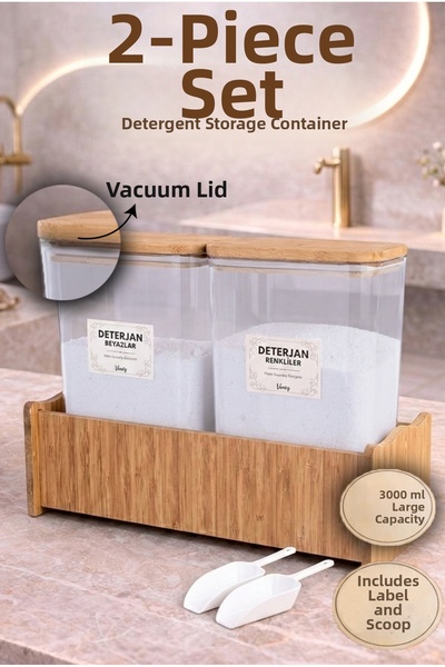 naturelove 2-Piece Powder Detergent Box Storage Container with Stand and Scal...