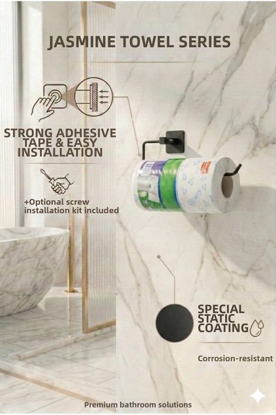 BellaBagno Suport pentru prosoape pătrat, negru, autoadeziv Jasmin, suport pe...