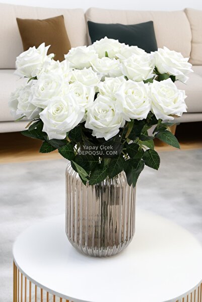 Yapay Çiçek Deposu Buchet de 9 trandafiri Bağdat artificiali, 42 cm, alb