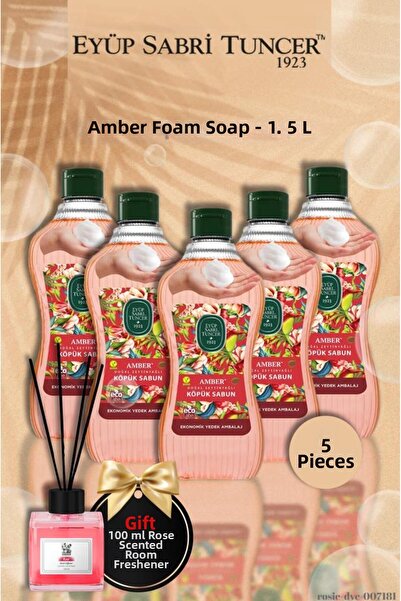 Eyüp Sabri Tuncer 5-Pack Amber Foam Soap 1.5 L Rose Scent Gift