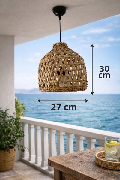 Marrone ثريا من الخوص مقاس 30 سم لتزيين الشرفة والحديقة والتراس