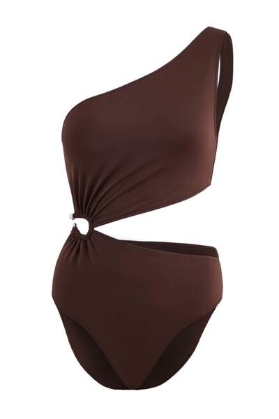 Trendyol Collection Καφέ Μαγιό Μαγικίνι Βραζιλιάνικου Στυλ με Έναν Ώμο και Αξ...