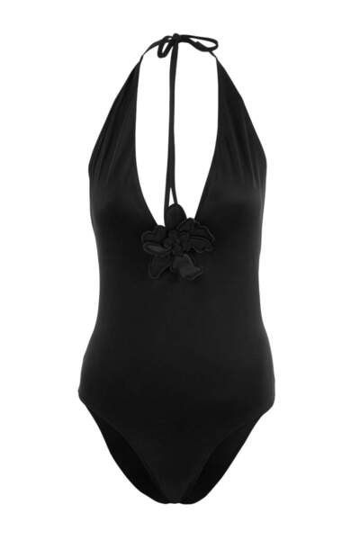 Trendyol Collection Μαύρο μαγιό με βαθύ V-λαιμόκοψη και απλικέ TBESS26MA00022