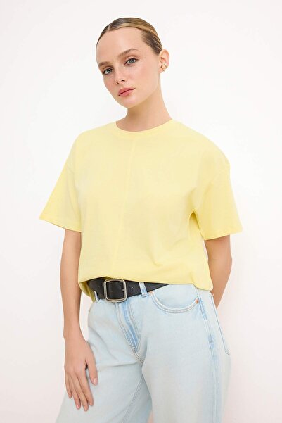 Trendyol Collection Yellow Relaxed/Casual Fit Low Sleeve Short Sleeve 100% Co...