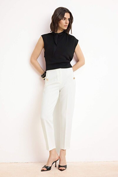 Trendyol Collection Pantaloni albi premium din material textil cu elastic la ...