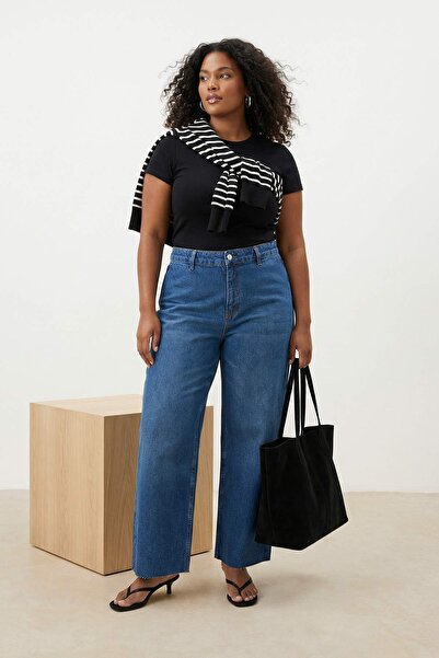 Trendyol Curve Osnove garderobe Plave farmerke visokog struka ravnog kroja ud...