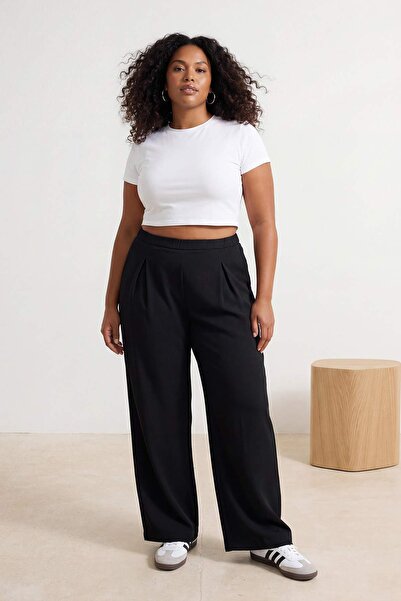 Trendyol Curve Black Pleated Detailed Soft Brushed Fabric Large Size Knitted ...