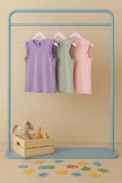 TRENDYOLKIDS Lila-Pudra-Mint Pachet de 3 maiouri pentru fete din material sub...