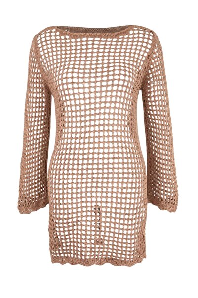 Trendyol Collection Mink Knitwear Beach Mini Dress Tbess24El00065