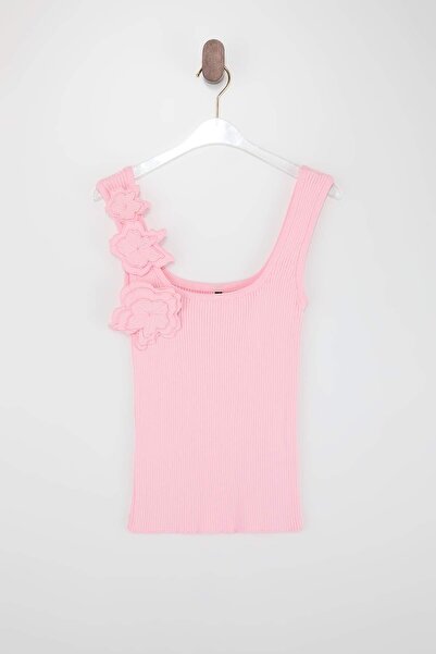 Trendyol Collection Rosa, schmal geschnittene Strickbluse mit quadratischem A...