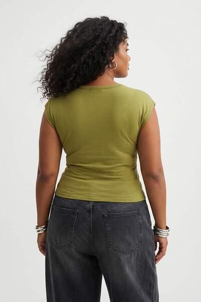 Trendyol Curve Bluză verde din viscoză cu nervuri, elastică, confortabilă, mă...
