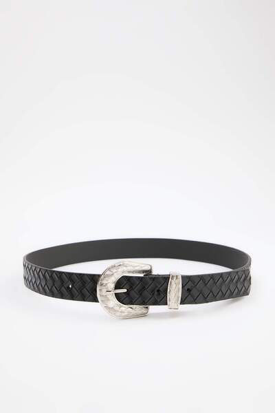 TRENDYOL SHOES Curea de damă neagră cu cataramă argintie TWOAW26KE00023