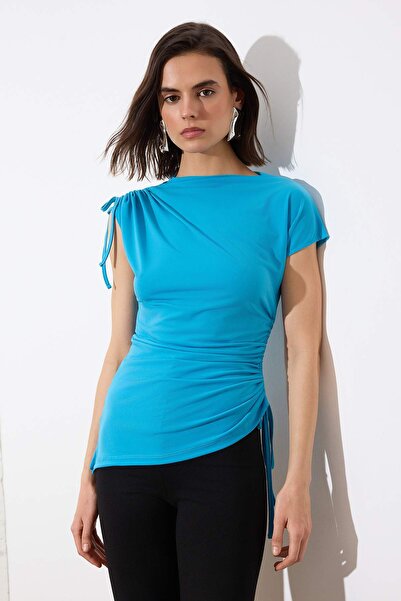 Trendyol Collection Limited Edition Blue Fitted/Bodycon Mock Neck Low Sleeve ...