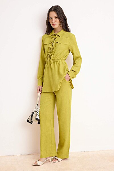 Trendyol Modest Khaki Regular Linen-Like Plain Woven Tie Detail Hijab Bottom ...