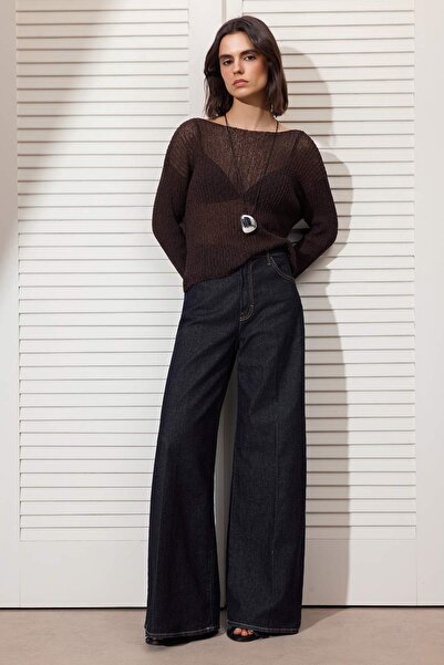 Trendyol Collection Brown Summer Special Yarn Cotton Wide Fit Knitwear Sweate...