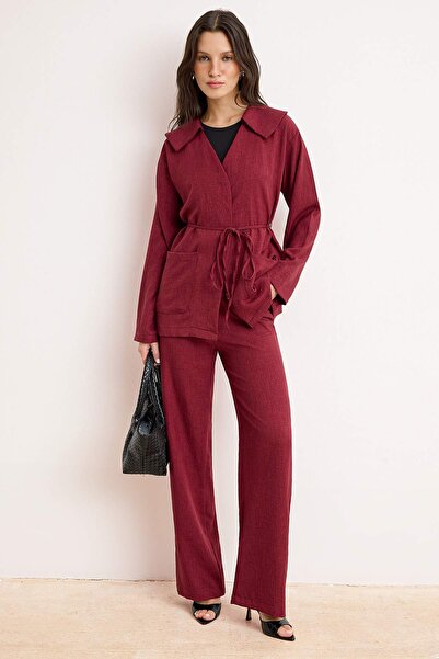 Trendyol Modest Burgundy Kimono Pants Bottom Top Set Tctss26Us00038
