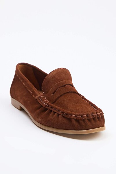 TRENDYOL SHOES حذاء موكاسين نسائي ناعم أصلي بني جلد سويدي / حذاء لوفر TAKSS26...