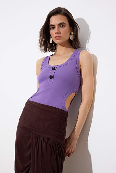 Trendyol Collection Limited Edition Purple Bodycon Pool Collar Snap Fastener ...