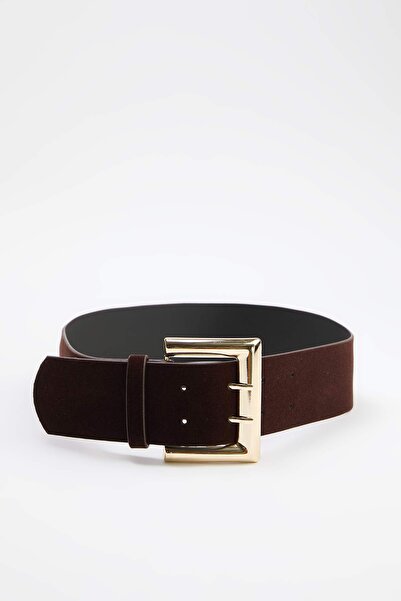 TRENDYOL SHOES Dunkelbrauner Damen-Taillengürtel mit quadratischer Schnalle T...