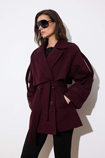 Trendyol Collection Burgunderroter, übergroßer, zweireihiger Midi-Trenchcoat ...