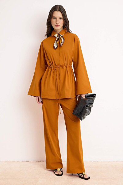 Trendyol Modest Cinnamon Belde Sa naborima Bluza Hlače Donji - Gornji Set TCT...