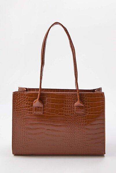 TRENDYOL SHOES Hellbraune, strukturierte mittelgroße Damen-Umhängetasche TAKS...