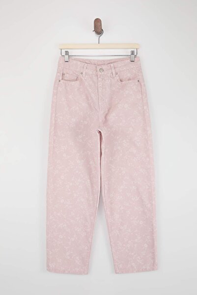 Trendyol Collection Rosa Flowy Jeans mit Blumenmuster aus 100 % Baumwolle mit...