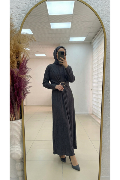 MİHRA STORE Φόρεμα Alanna με αγκράφα μπροστά- EK654 Ανθρακί