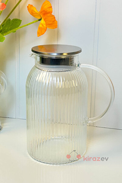 KirazEv Borosilikat Cam Çizgili Sürahi
