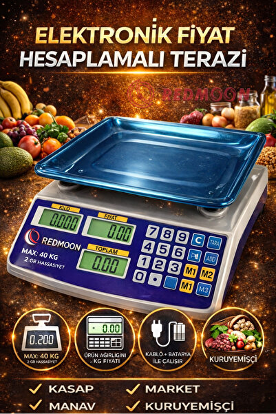 REDMOON 40 KG ELEKTRONİK TERAZİ MARKET MANAV KASAP VE EV TİPİNE UYGUN TARTI