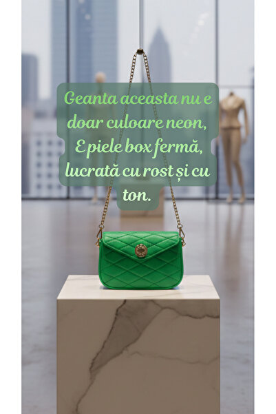 OEM Geantă damă din piele naturală BOX verde neon , crossbody,Marochinărie ar...