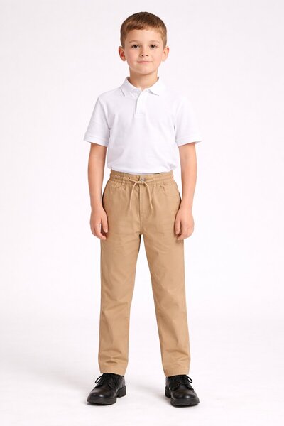 Cansın Mini موديل 19168 بنطال مدرسي أساسي للأطفال - كريمي، خصر مطاطي