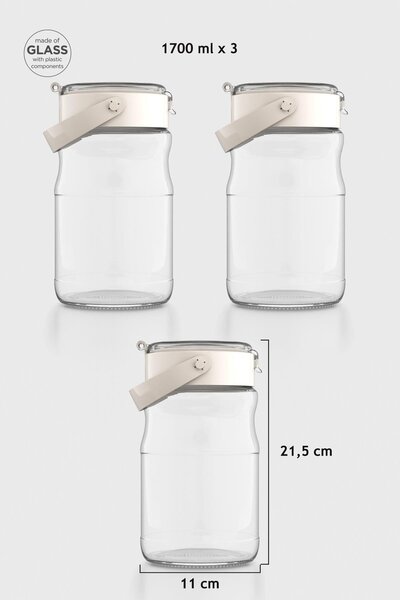Renga Mono 1700 ml Bej Kapaklı 3'lü Cam Kavanoz Seti 131072