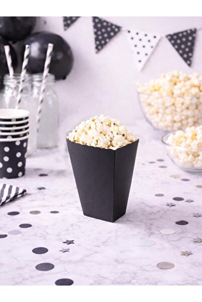 Parti Adresi Patlamış Mısır Kutusu Popcorn Kutusu Siyah 8'Li