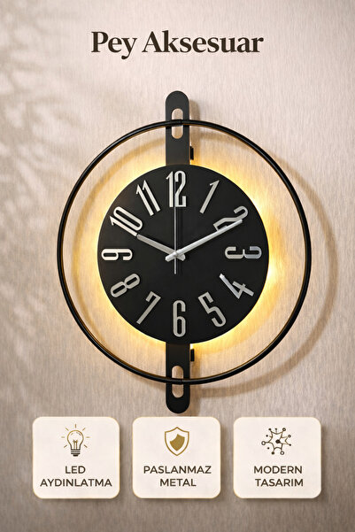 Pey Aksesuar Metal Ahşap Ve Işığın Muhteşem Uyumu Duvar Saati dekoratif