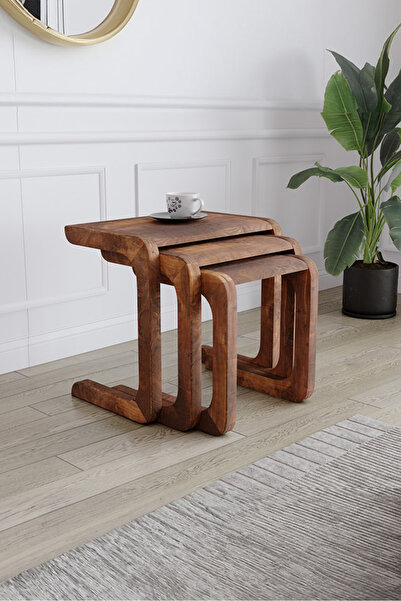 KIYMIK HOME 4014 Zigon Sehpa – %100 Gerçek Ağaç - Ceviz