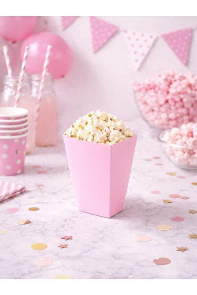 Parti Adresi Makaron Pembe Patlamış Mısır Kutusu Popcorn Kutusu 8'li