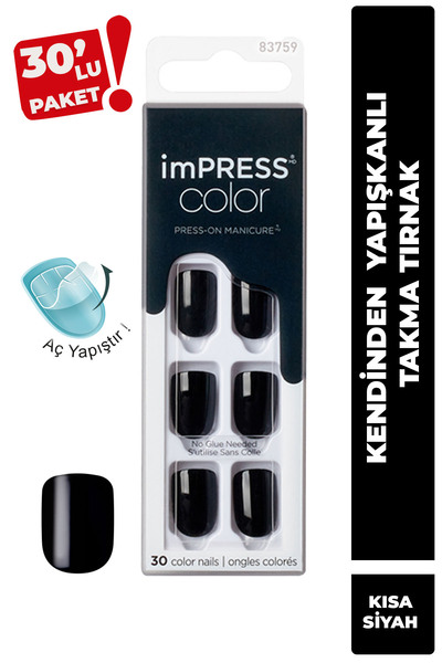 Impress Kendinden Yapışkanlı Takma Tırnak Kısa Parlak Siyah