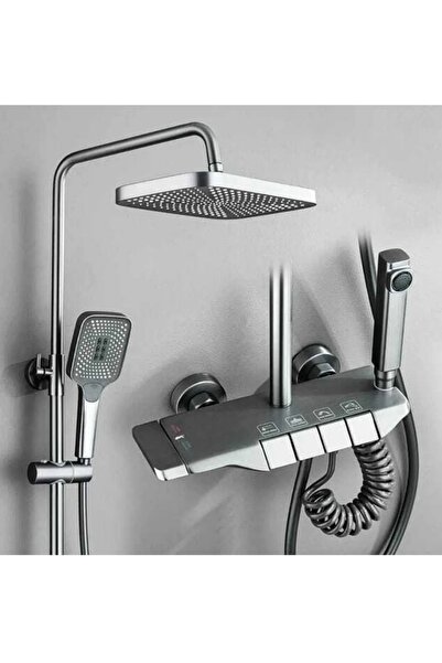 BUMAK Premium Gri 5 Fonksiyonlu Bataryalı Tepe Yağmurlama ve Duş Başlıklı Pas...