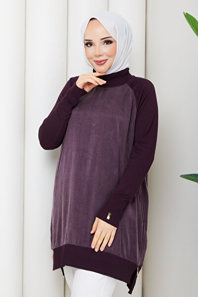 Pamuk Butik Kadın Yandan Fermuarlı İpek Kupra Merserize Triko Tunik