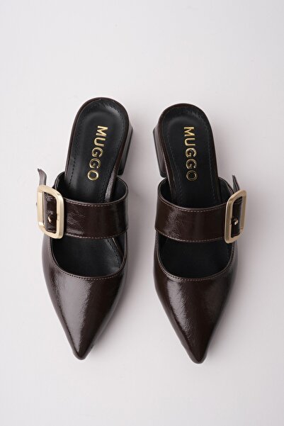 MUGGO Desti̇ny Gold Buckle Single Strap Pointed Toe Women's Heeled Slippers