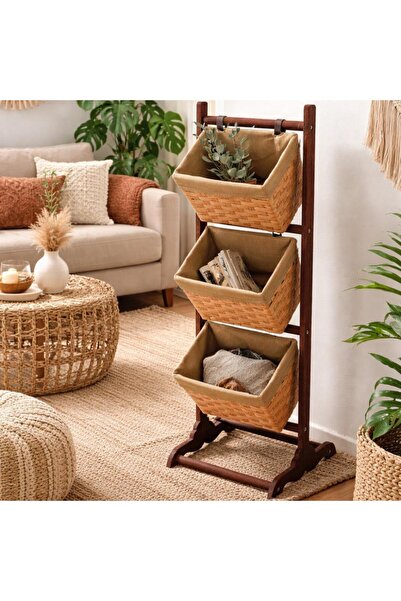 SPR ستاند خشب سلال خوص JARDO Wooden Stand with Wicker Baskets JARDO