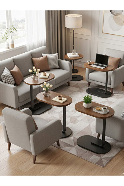 Generic 4-piece set - Modern coffee table | C-shaped side table with wooden t...